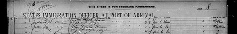 The same list, right-hand page, lines 25–26: going to their “father Moische Schron”, Attorney Street, New York.