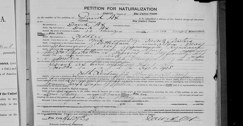David Ax’s petition for naturalization, SDNY no. 5382, 1910: born Świrz, 25 Apr 1877.