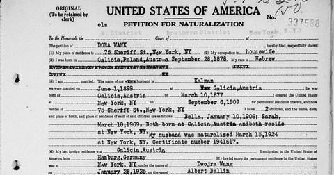 Dora (Dwojra) Wank’s petition for naturalization, SDNY no. 337588, 1939: children Bella and Sarah.