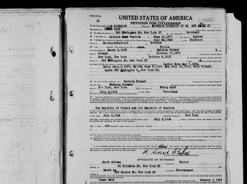 Isaac Bald’s petition for citizenship, SDNY no. 176343, 1931: merchant at 260 Rivington Street.