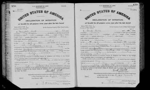 Isak Bald’s declaration of intention, New York County no. 214394, 1920.