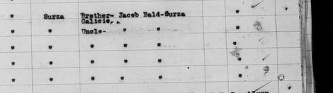 The same list: nearest relative left behind, “brother” Jacob Bald of Świrz.